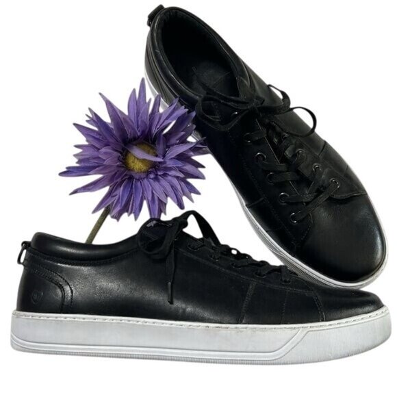 Andrew Marc Mens Black Leather Sneakers Size 10.5 - Picture 1 of 9